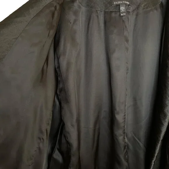 Eileen Fisher Black Open Front 3/4 Sleeve Crinkle Shiny Jacket, XL - Picture 5 of 7